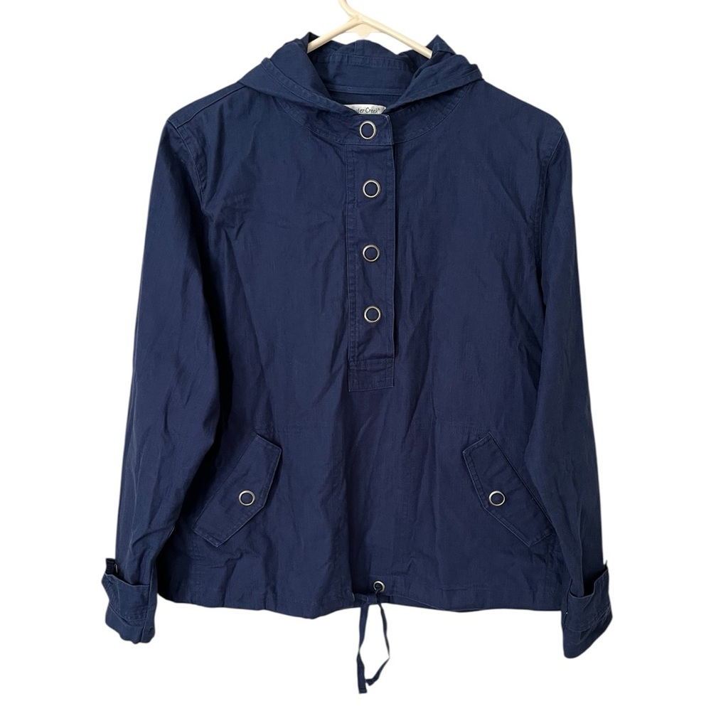 Coldwater Creek Navy Blue Cotton Canvas Hoodie. Half Snap w Pockets Womens M